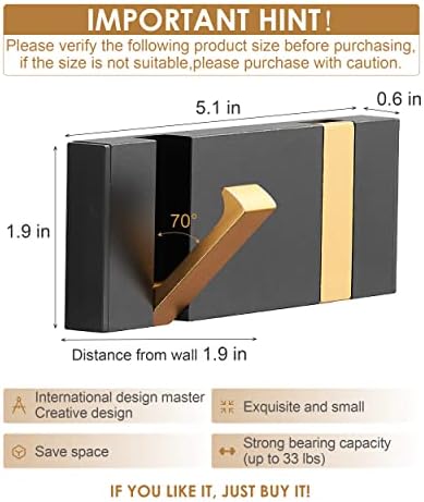 2 Pack,Waterproof Black Gold Wall Hooks,Foldable Towel Hooks for Bathrooms,Co...