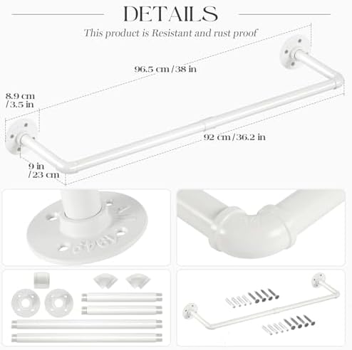 ERYTLLY Industrial Pipe Wall Mounted Clothes Rack,38 Inches Heavy Duty Detach...