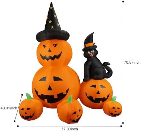 6Ft Halloween Inflatable Decorations Pumpkins Patch Lanterns with Black Cat w...