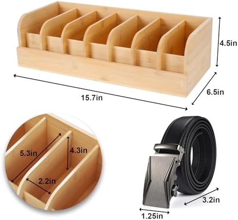 GTI Belt Organizer, 7 Compartments Belt Organizer for Closet and Drawer, Bamb...