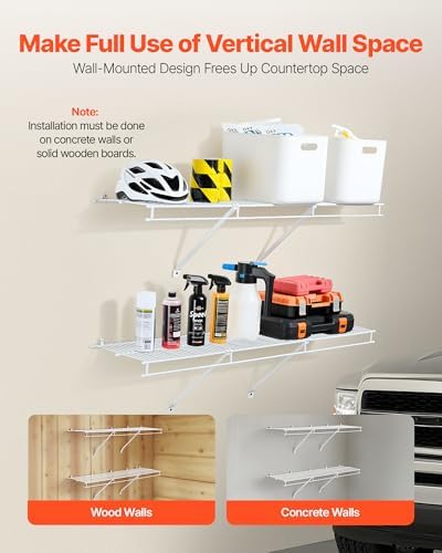 VEVOR Wire Shelf Kit, 4 ft, Set of 2, Wall Mounted Wire Shelves, Heavy-Duty C...