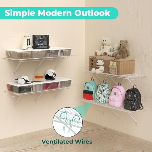 HAUSHOF 4 Pack Closet Shelves Wall Mounted, 4 ft x 16 in Wire Shelf Kit
