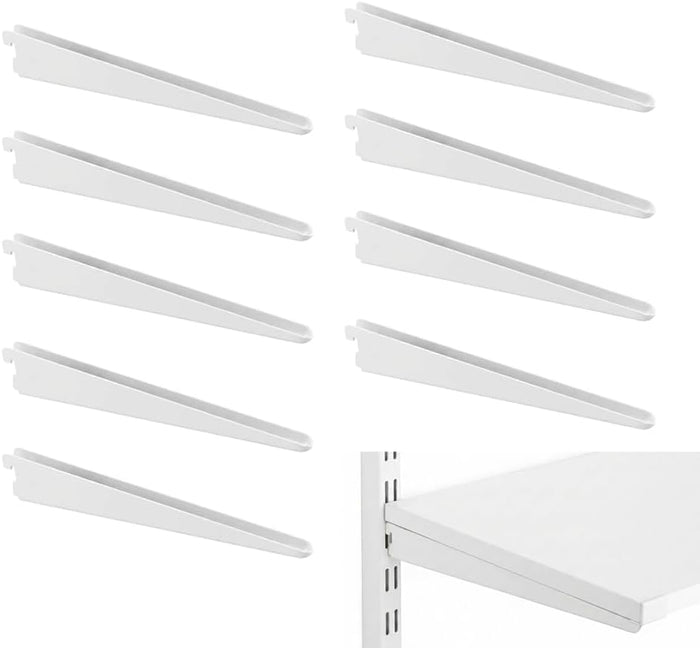 10Pack White Adjustable Shelf Brackets for Double Track, 11.5 Inch
