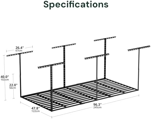 SunsGrove 4x8 Overhead Garage Storage Rack Organization, Adjustable Ceiling M...