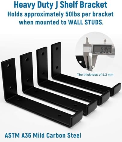 LEOPO 10 inch Shelf Brackets 6-Pack, 1/5" Thick Floating Shelf Bracket