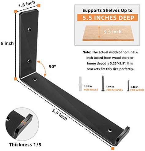 Shelf Brackets 5.5 x 4 Inch, Heavy Duty Black Metal Floating Shelf Bracket, R...