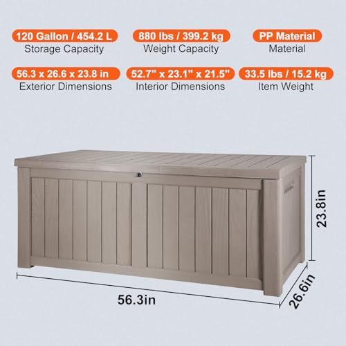 VEVOR Deck Box, 120 Gallon Outdoor Storage Box, 56.3" x 26.6" x 23....
