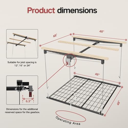 Overhead Garage Storage Rack for 12–14 FT Ceiling, Heavy-duty 4x4 FT Ceiling ...