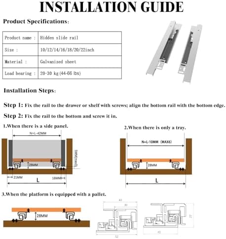 Undermount Shelf Drawer Slide Soft Close Bottom Support Under Mount Pull Out ...
