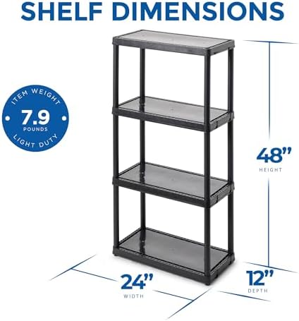 Gracious Living 4-Shelf Fixed-Height Light-Duty Storage, Black, 2-Pack