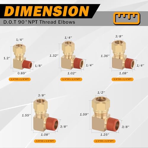 5PCS Brass DOT 5/8" Tube x 1/2" NPT Nylon Tubing 90 Degree Elbow