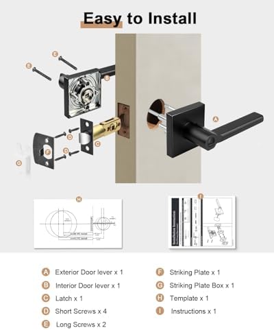 Probrico Interior Door Handles with Lock, Matte Black Privacy Levers for Bedr...