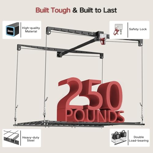 Overhead Garage Storage Rack for 12–14 FT Ceiling, Heavy-duty 4x4 FT Ceiling ...