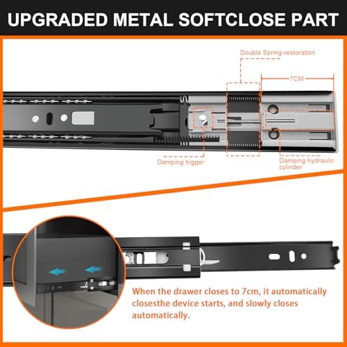 14 inch Drawer Slides 6 Pairs (12pcs) Soft Close 3 fold Full Extension Side M...