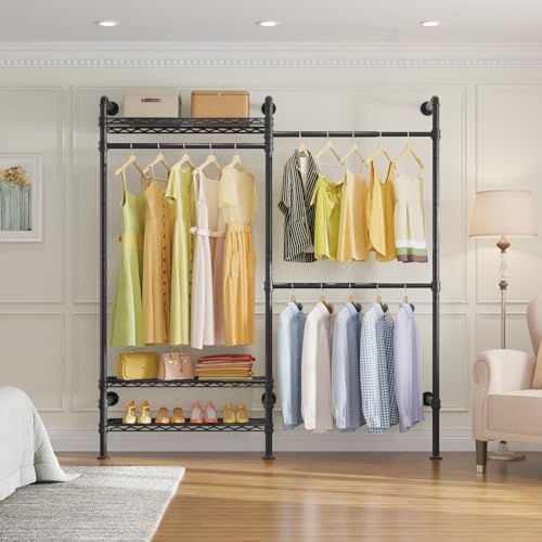 Timate F2 Industrial Pipe Clothes Rack Wall Mounted Clothing Rack for Hanging...