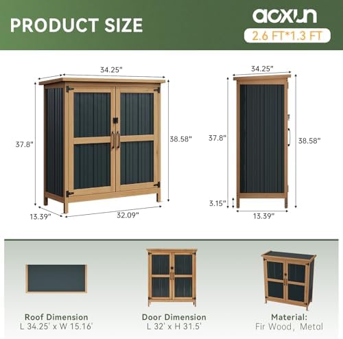 Aoxun Outdoor Storage Cabinet Shed - Wood & Metal Vertical Cabinet