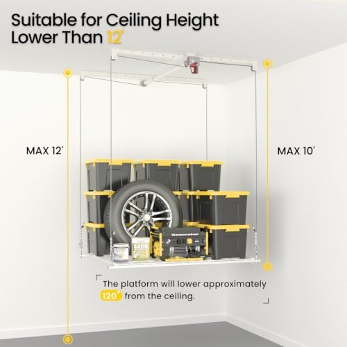 Overhead Garage Storage Rack for 10-12ft Ceiling, Heavy-duty 4x4 FT Garage Ce...
