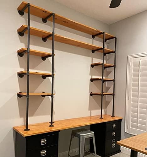 Industrial Retro Wall Mount iron Pipe Shelf,DIY Open Bookshelf,Hung Bracket,H...