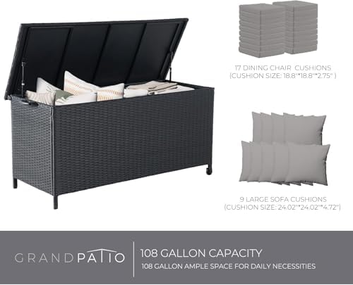 Grand patio 108 Gallon Deck Storage Box Indoor Outdoor Wicker Bin for Patio F...