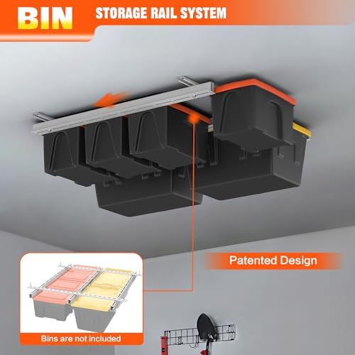 TORACK Garage Ceiling Bin Storage Rack, Overhead Tote Storage Rail System
