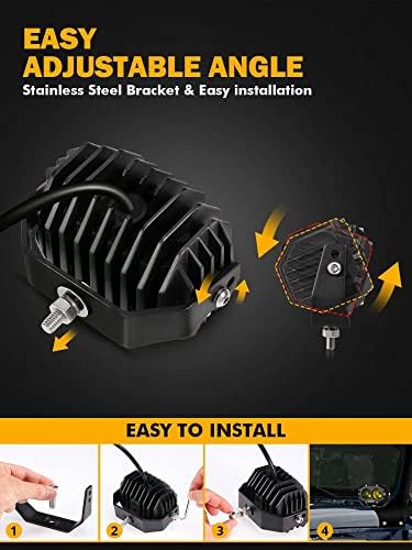 Auxbeam 4 Inch Amber Fog Lights, 60W Square R4 Series Off Road Spot Beam
