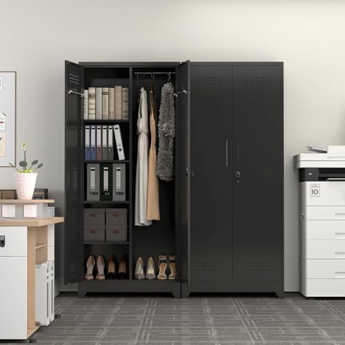 Metal Locking Cabinet, 72.8" Tall Storage Cabinet for Broom, Garage Stor...