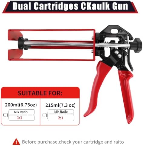 200ml 6.75 fl oz Dual Cartridge Epoxy Gun 1:1 2:1 Cartridge Bonding Black