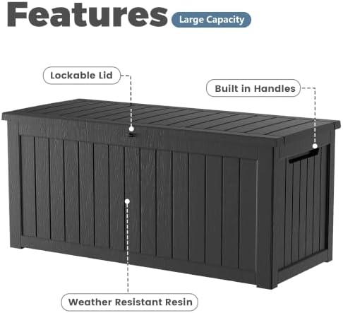 280 Gallon Outdoor Storage Box Waterproof, Lockable Resin Deck Box Large Stor...