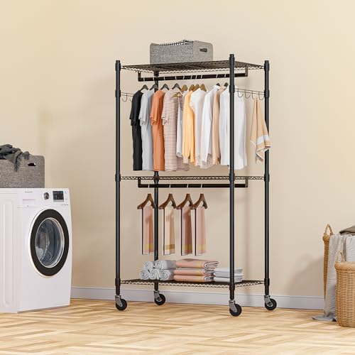 Homdox Heavy Duty Clothing Rack with 3 Tier Adjustable Wire Shelves, Garment ...