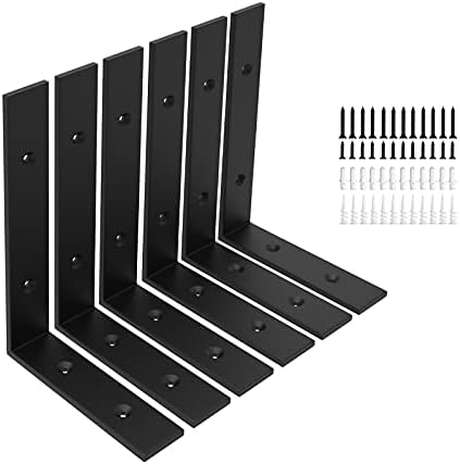 6-Pack Heavy Duty 10-Inch Black Shelf Brackets, L Shelf Bracket 10 Inch for F...
