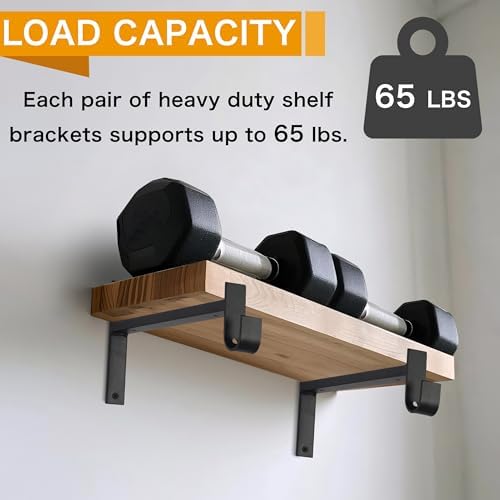 EZYDECOR Closet Rod Bracket Shelf Brackets with Hook Black 12 Inch 6 Pack