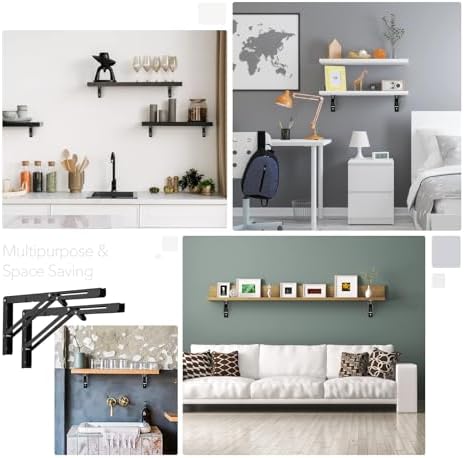 Ravinte Matte Black Folding Shelf Brackets, 16 Inch, 4 Pack