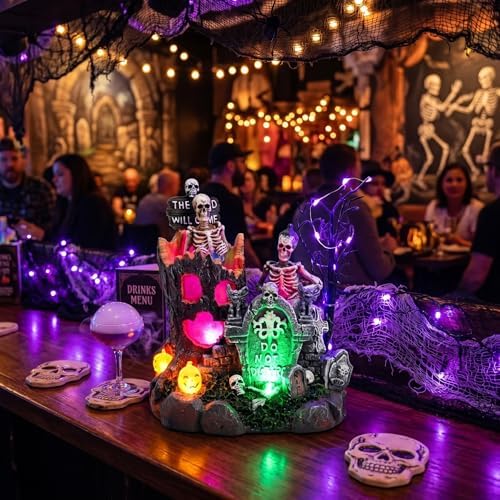 Valery Madelyn Halloween Decorations, Lighted Halloween Village with Music an...