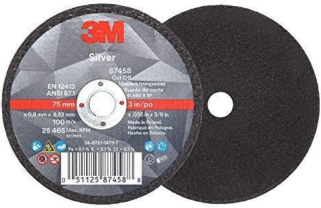 3M Silver Cut-Off Wheel, 87458, 60+, T1, 3 in x 0.035 in x 3/8 in