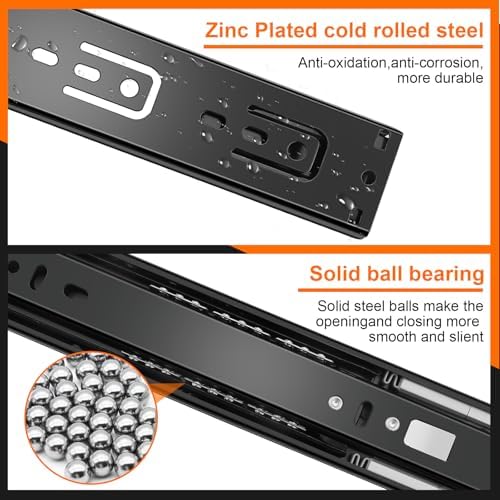 18 inch Drawer Slides 6 Pairs (12pcs) Soft Close 3 fold Full Extension Side M...