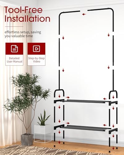 Sakugi Clothes Rack 2-Tier Shoe Organizer, Metal, 29.3x12.5x59.6, Black