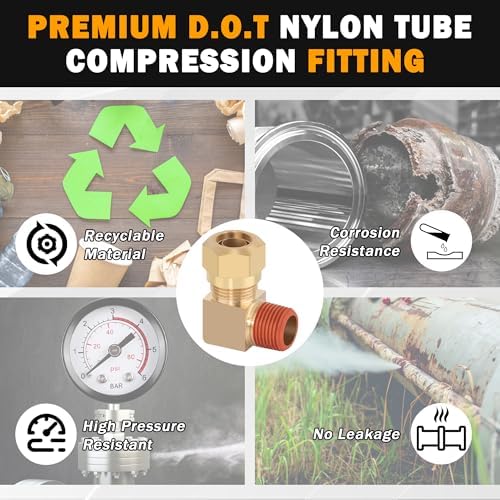 5PCS Brass DOT 5/8" Tube x 1/2" NPT Nylon Tubing 90 Degree Elbow