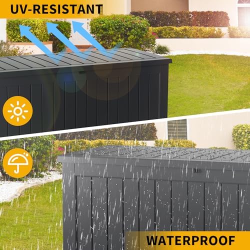 150 Gallon Outdoor Storage Box Patio Deck Box Waterproof, Resin Lockable Outs...