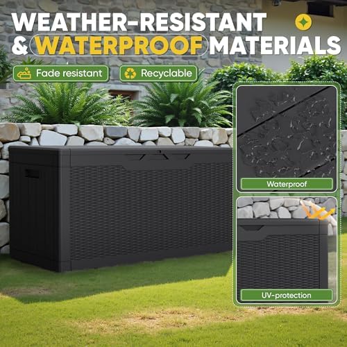 Greesum Outdoor Storage Box 100 Gallon Storage Bin with Lid for Patio Furnitu...