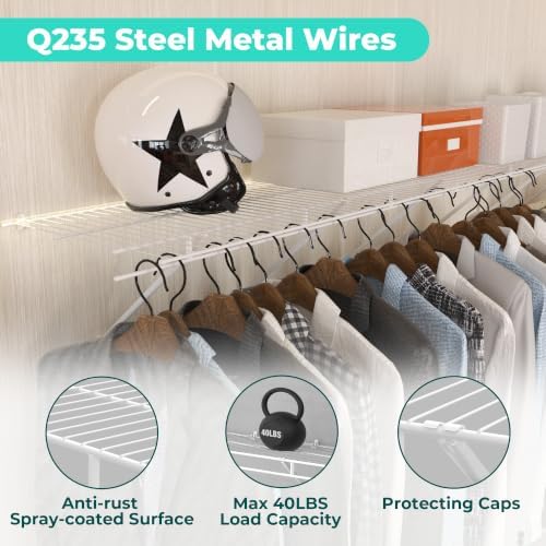 HAUSHOF 4 Pack Closet Shelves Wall Mounted, 4 ft x 16 in Wire Shelf Kit