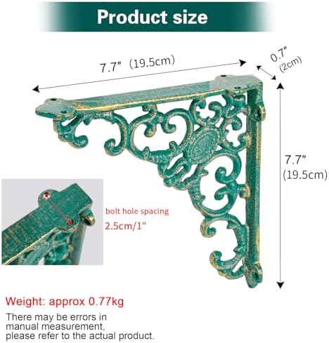 Sungmor Vintage Cast Iron Shelf Brackets - 2 Pack 7.7 Inch Rustic Green