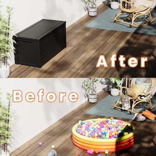 200 Gallon Outdoor Storage Box Patio Deck Box Waterproof, Resin Lockable Outs...