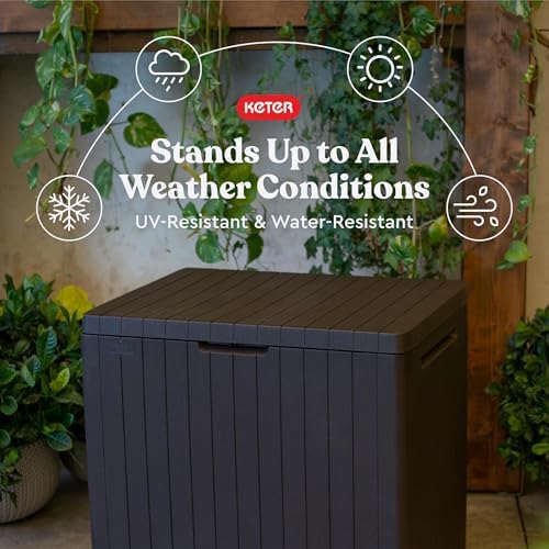 Keter City 30 Gallon Resin Outdoor Storage Box and Patio Furniture Side Table...