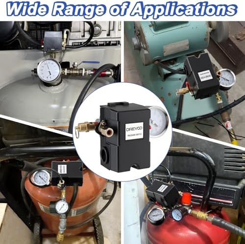 Dreyoo Air Compressor Pressure Switch, 120-155 PSI, 4 Port, 20 Amp, 1/4 NPT