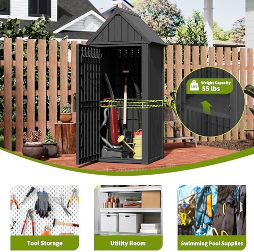 Outdoor Storage Shed, Waterproof Storage Cabinet with Ample Space, Sturdy Res...