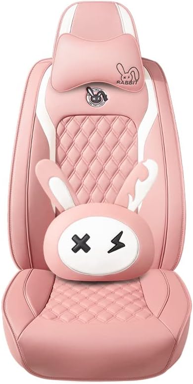 Cute Bunny Seat Cover 5 Set with Waterproof PU Leather for Cars SUV Pick-up T...