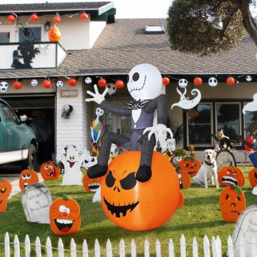 6Ft Inflatable Halloween Yard Decoration - Outdoor Blow Up Skeleton & Pum...