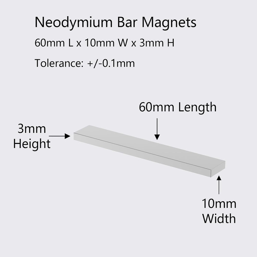 N52-60x10x3mm - 10 Pack, Powerful Rare Earth Rectangular Magnet with 3M 4920V...