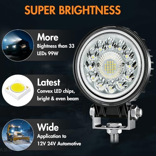 4 Inch 99W Round Driving Fog Lights 12V 24V Off Road Light Spot Flood Beam Le...