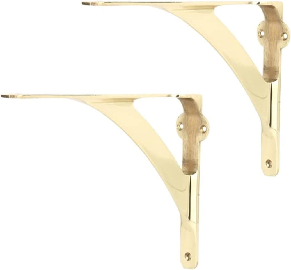 A29 Shelf Brackets, Solid Brass, Polished Brass Finish, Set of 2